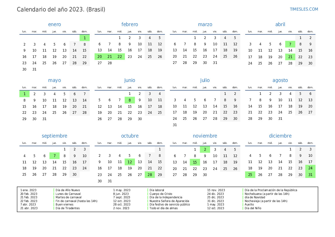 Calendario 2023 Brasil Con Festivos IMAGESEE