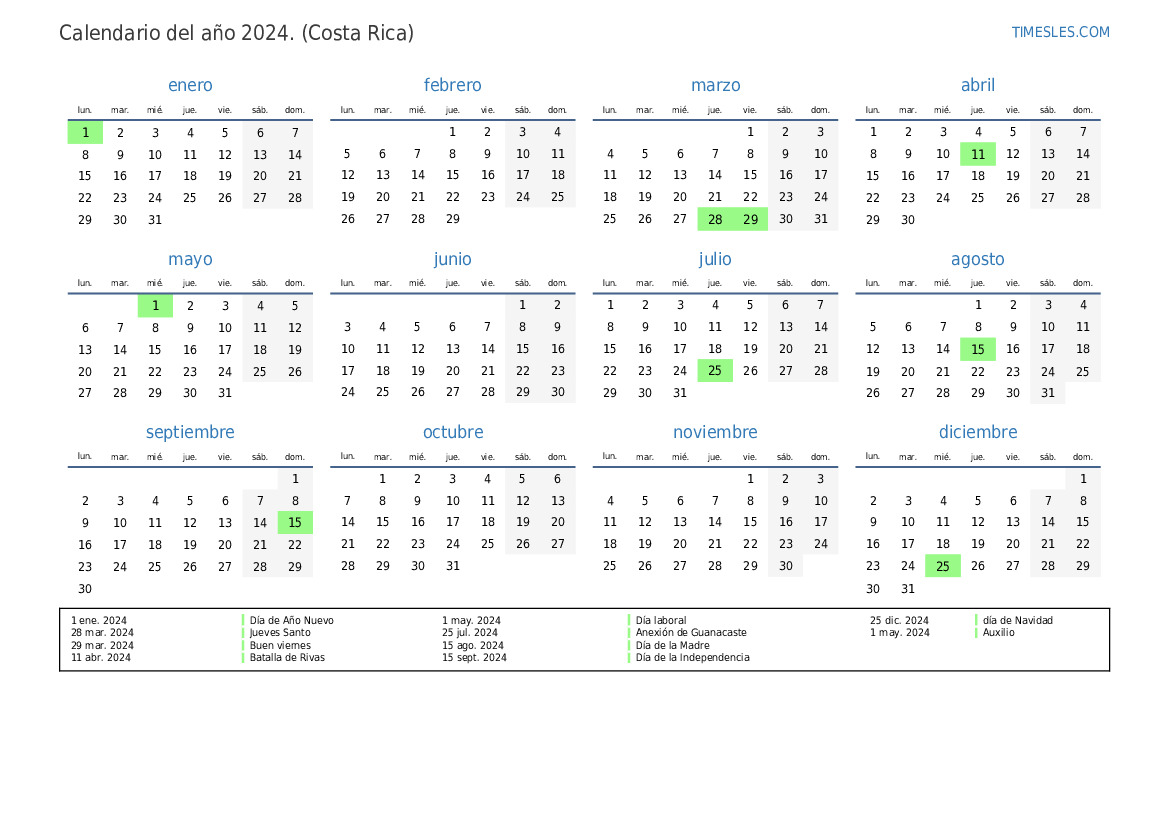 Calendario 2023 Costa Rica Feriados 2024 Usa IMAGESEE