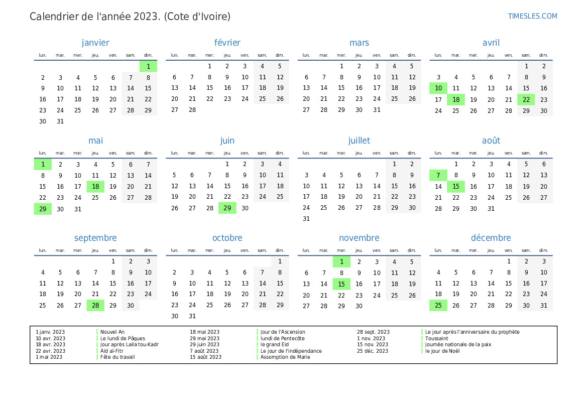 Calendar Yearly 2023 L Fr Cote Divoire 48 