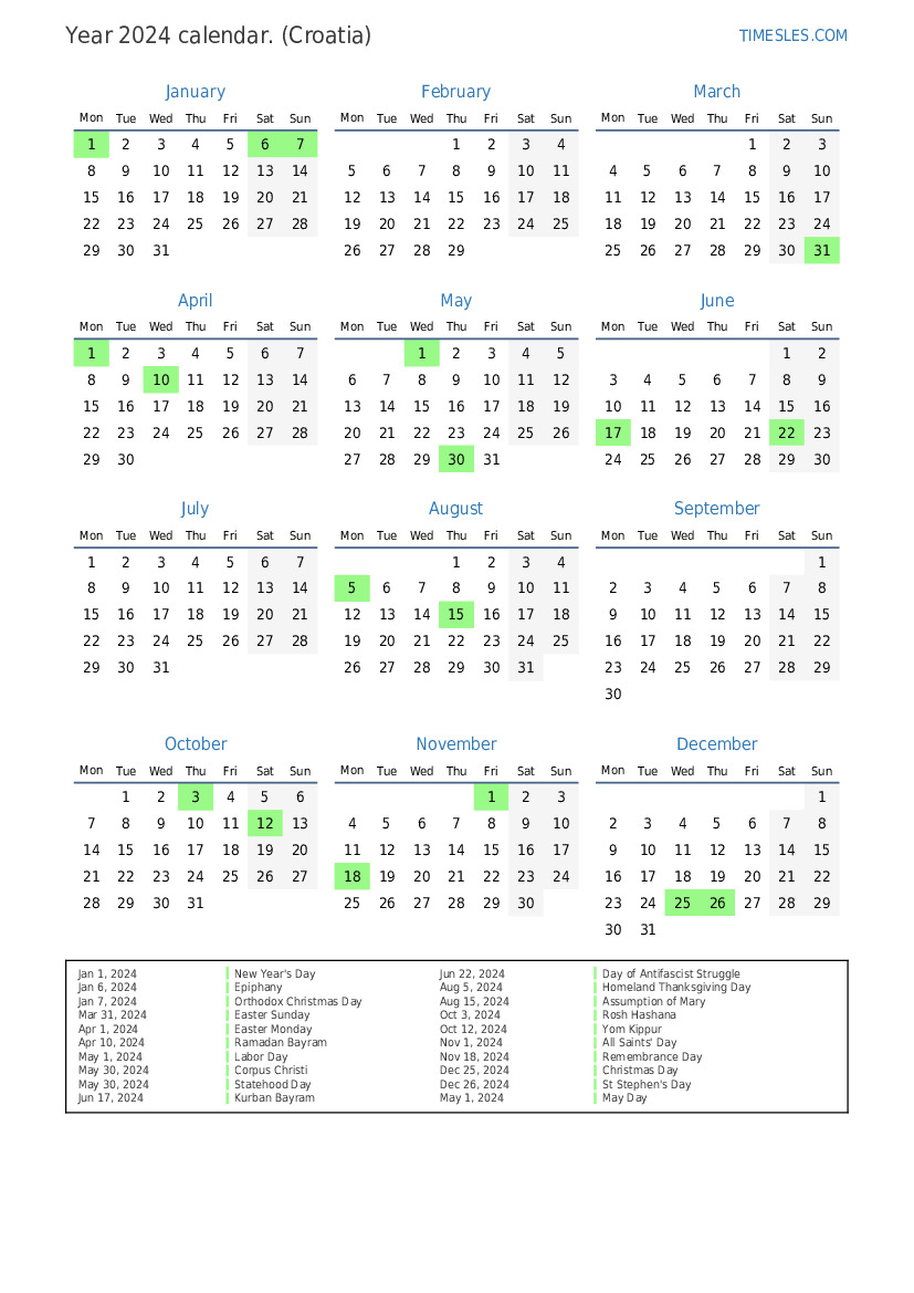Calendar Yearly 2024 P En Croatia 49 
