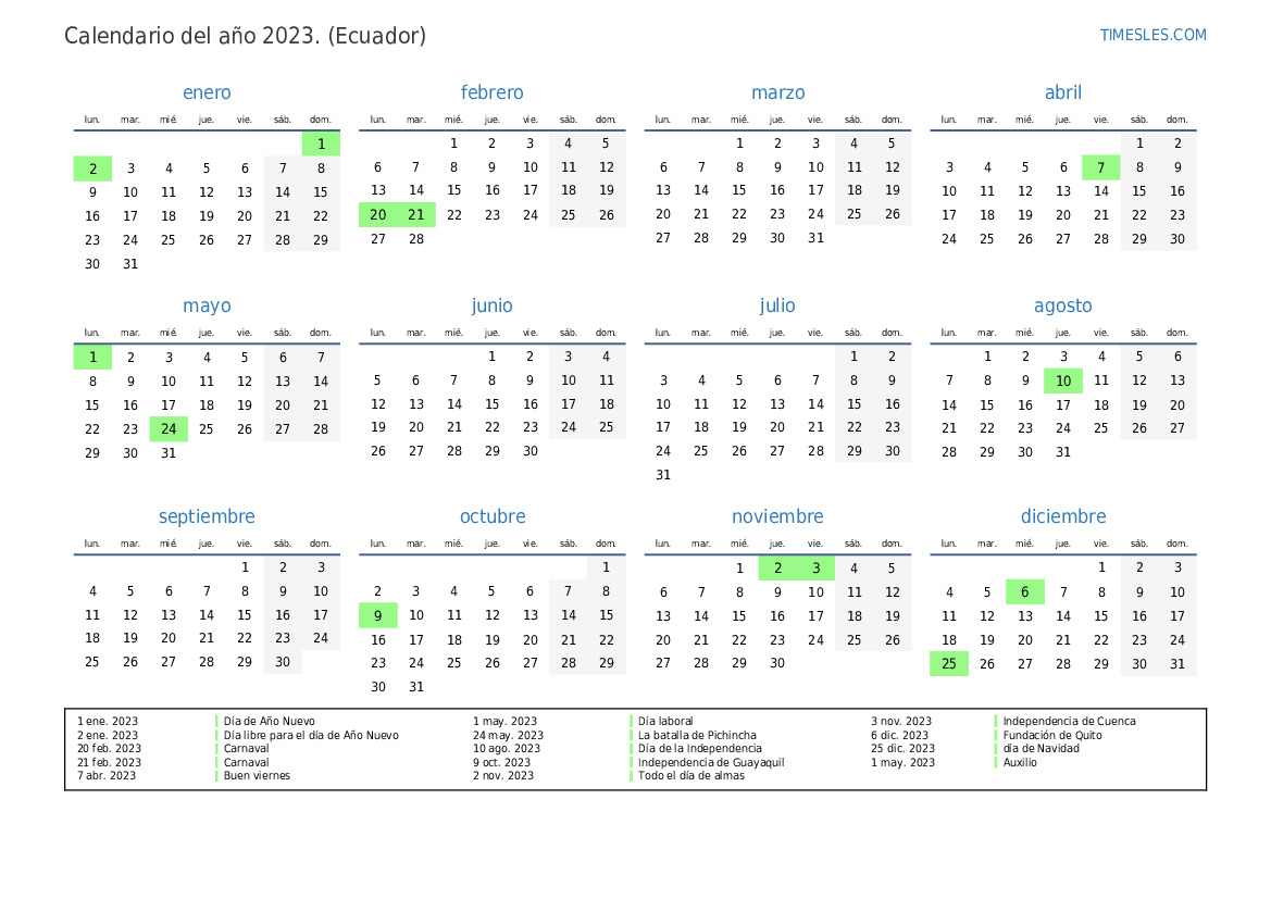 Calendario De Feriados En Ecuador 2023 Ministerio De Turismo