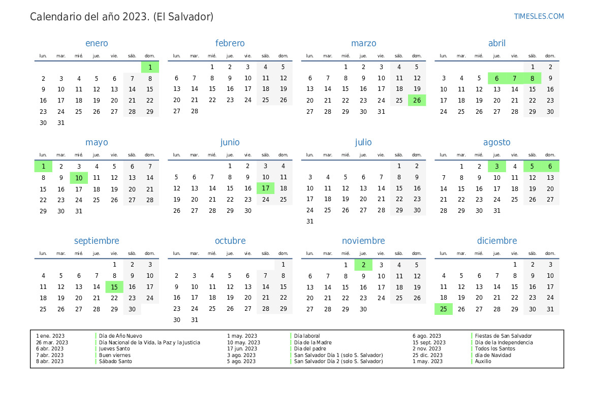 Calendario 2023 Semana Santa El Salvador IMAGESEE
