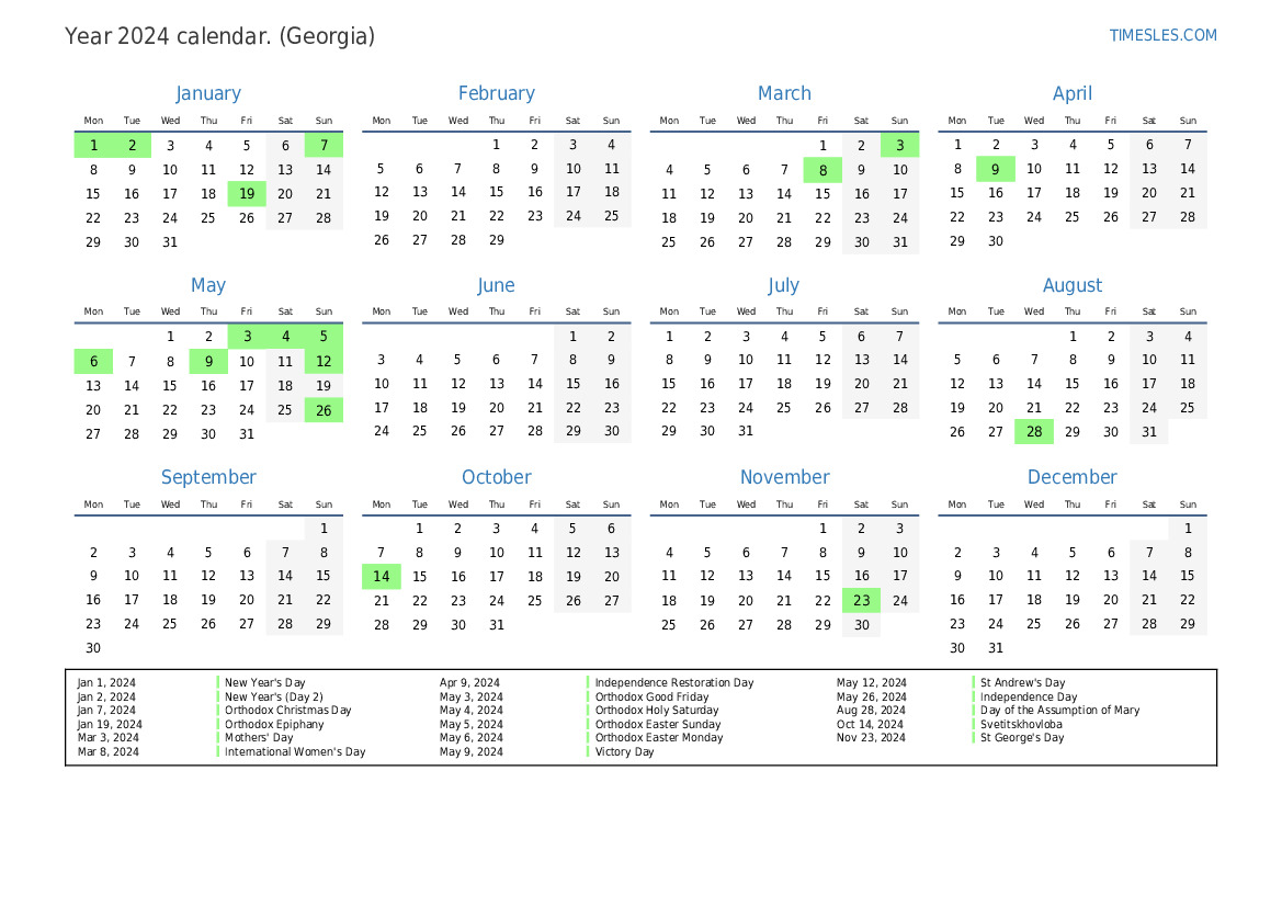 Calendar for 2024 with holidays in Print and download calendar