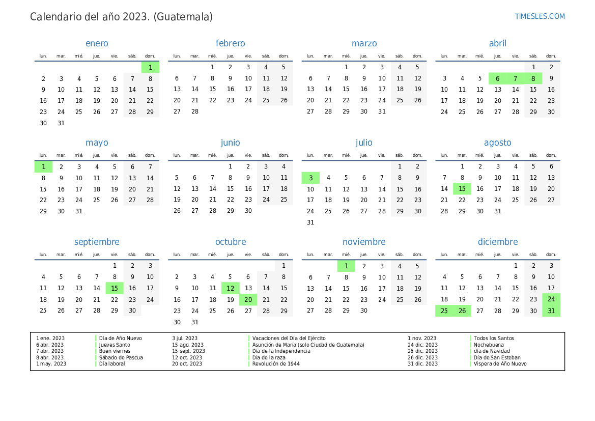 Calendario De Guatemala 2023 Imprimir El Pdf Gratis IMAGESEE