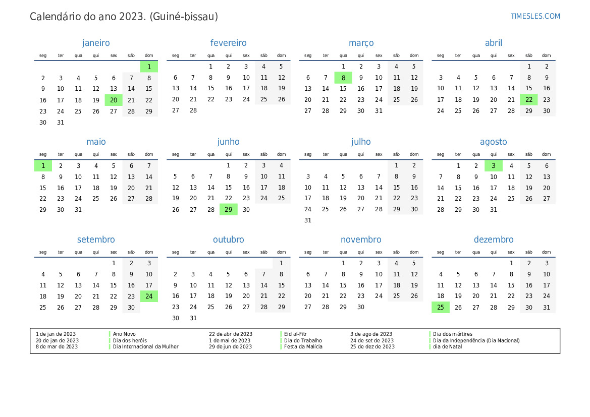 Calendar Yearly 2023 L Pt Guinea Bissau 88 