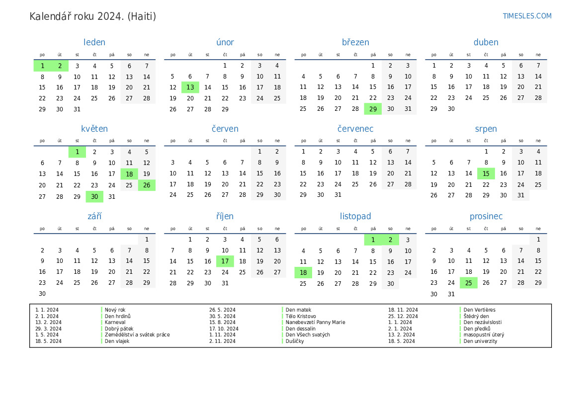 Kalend Na Rok 2024 S Pr Zdninami Na Haiti Tiskn Te A Stahujte Kalend   Calendar Yearly 2024 L Cs Haiti 90 