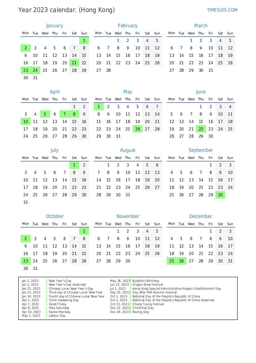 Calendar Yearly 2023 P En Hong Kong 92 