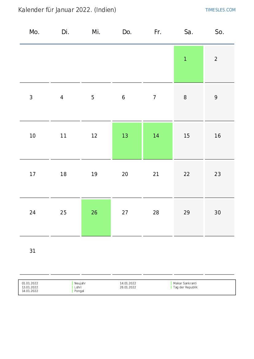Kalender August 2022 mit Feiertagen in Indien  Kalender drucken und 