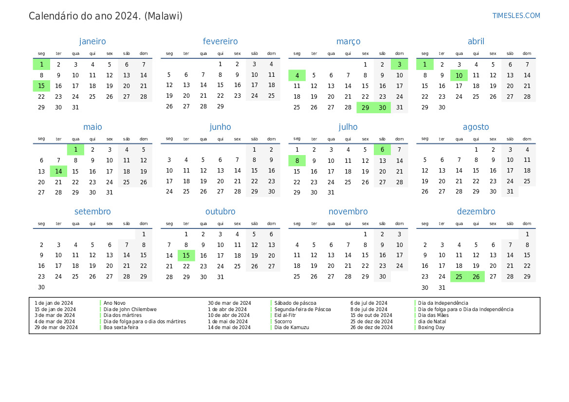 Calendário Mensal Do Ano 2024 Feriados Nacionais Do vrogue.co
