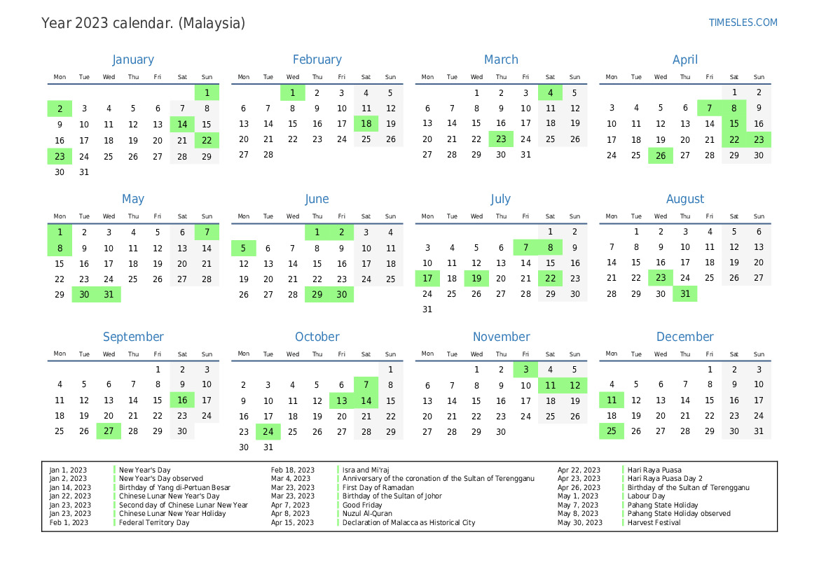 Calendar 2023 Printable Malaysia - IMAGESEE