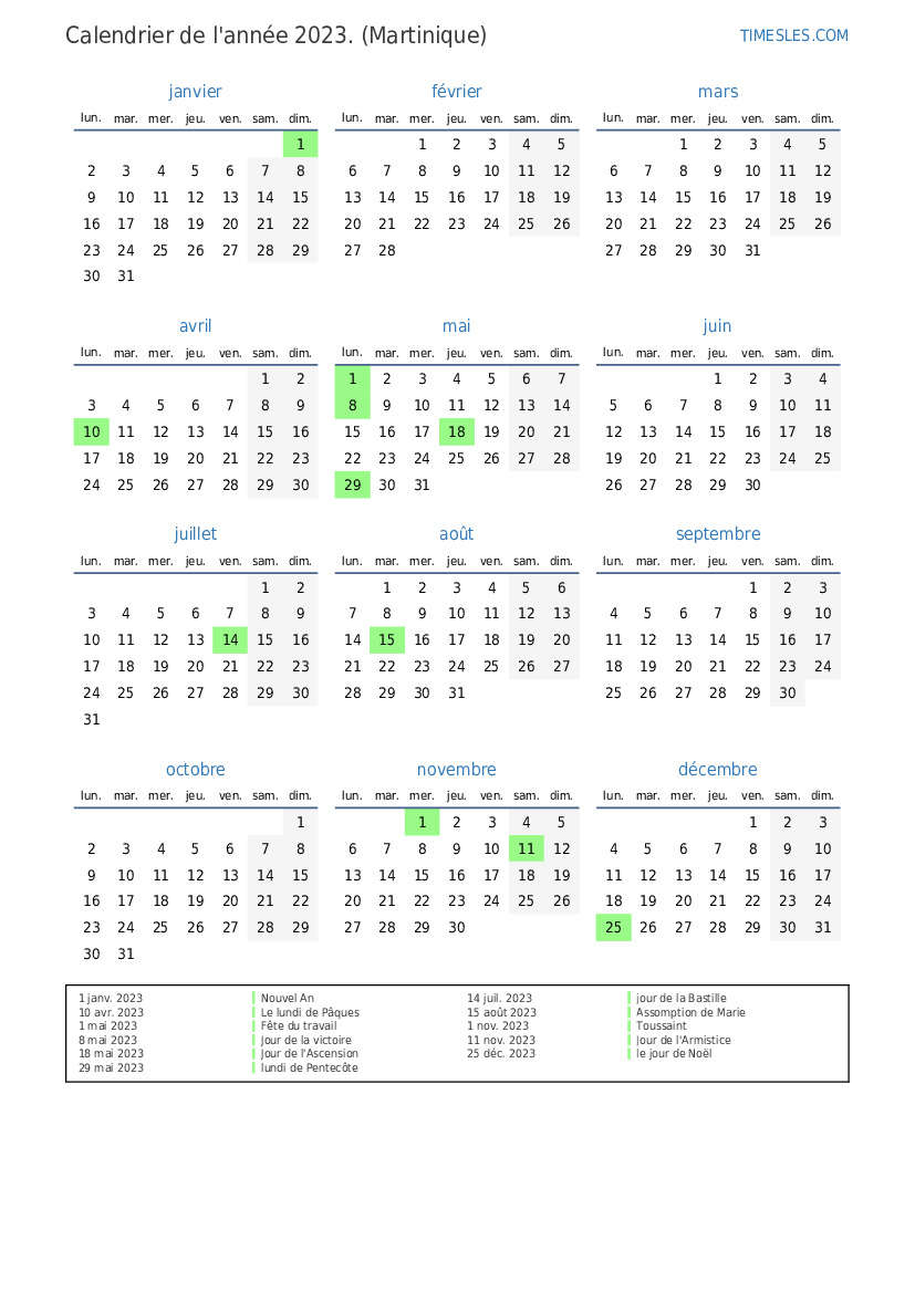 Calendrier Carnaval 2023 Calendrier 2023 Avec Jours Fériés En Martinique | Imprimer Et Télécharger  Le Calendrier