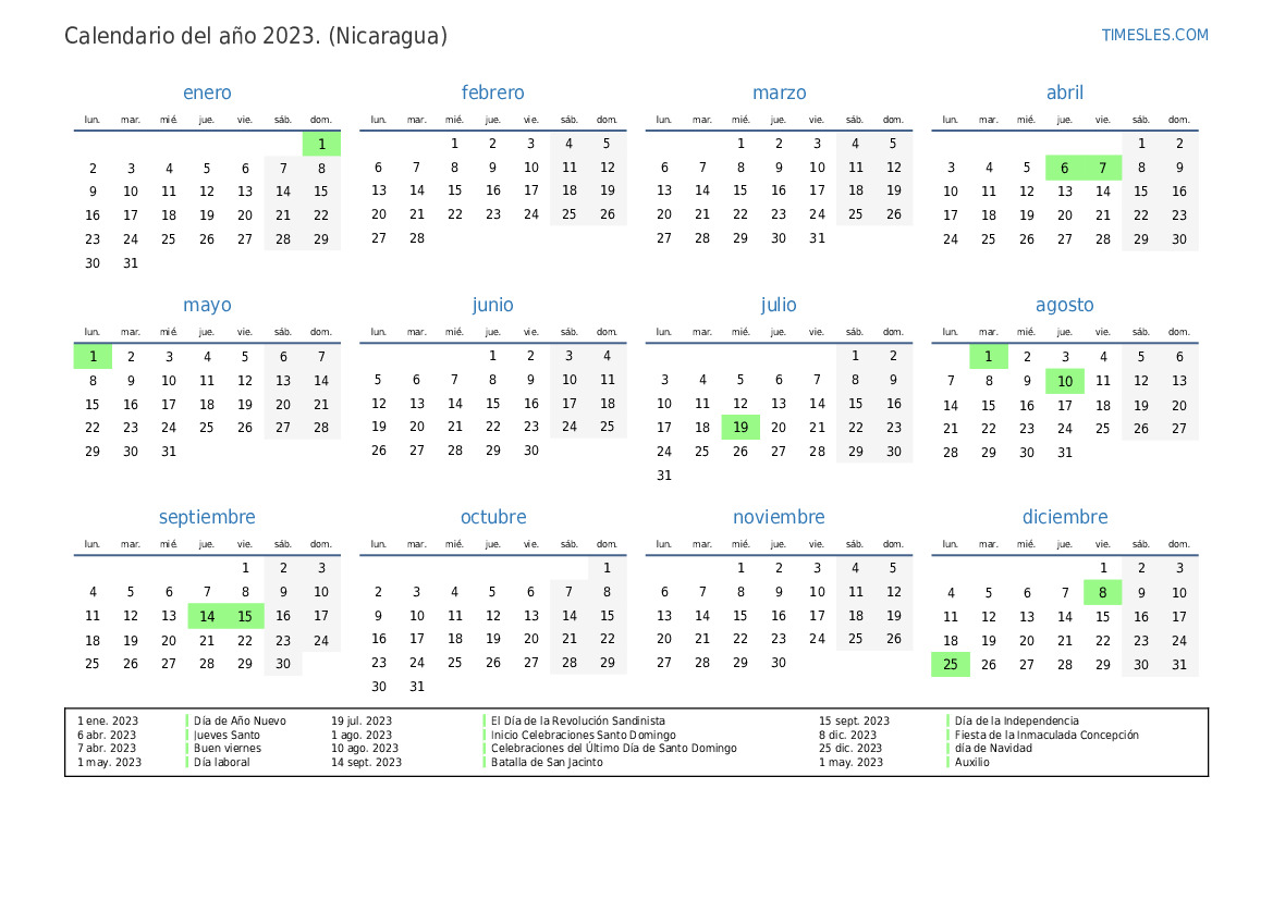 Calendario 2023 Con Feriados Nicaragua IMAGESEE