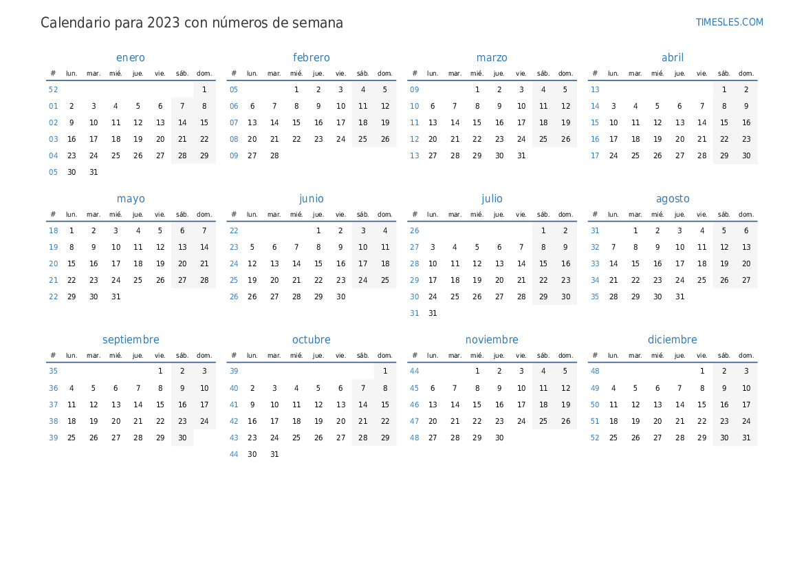 Calendario Para 2023 Con D 237 As Festivos E N 250 Meros De Semana