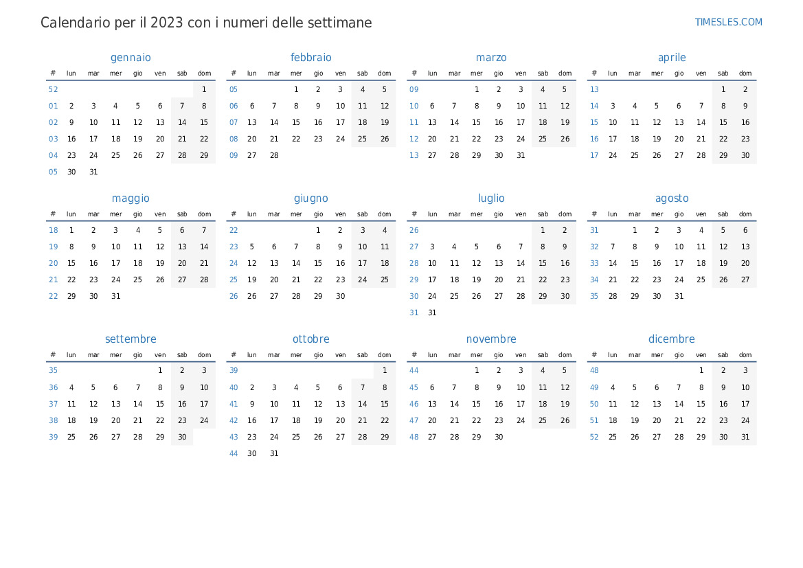 Settimana 34 2023 Il Calendario