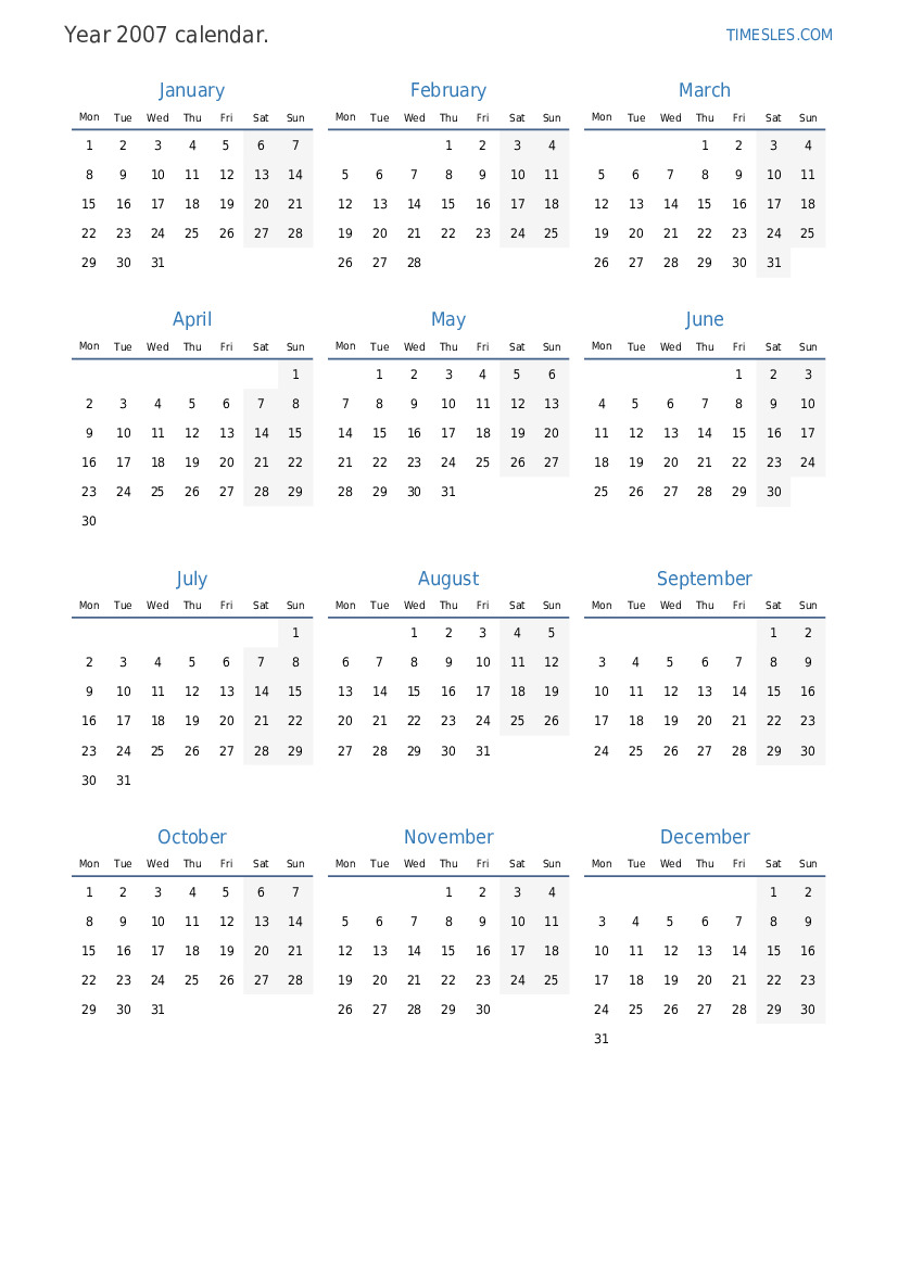 Calendar for 2007 with holidays in Saint Lucia | Print and download ...