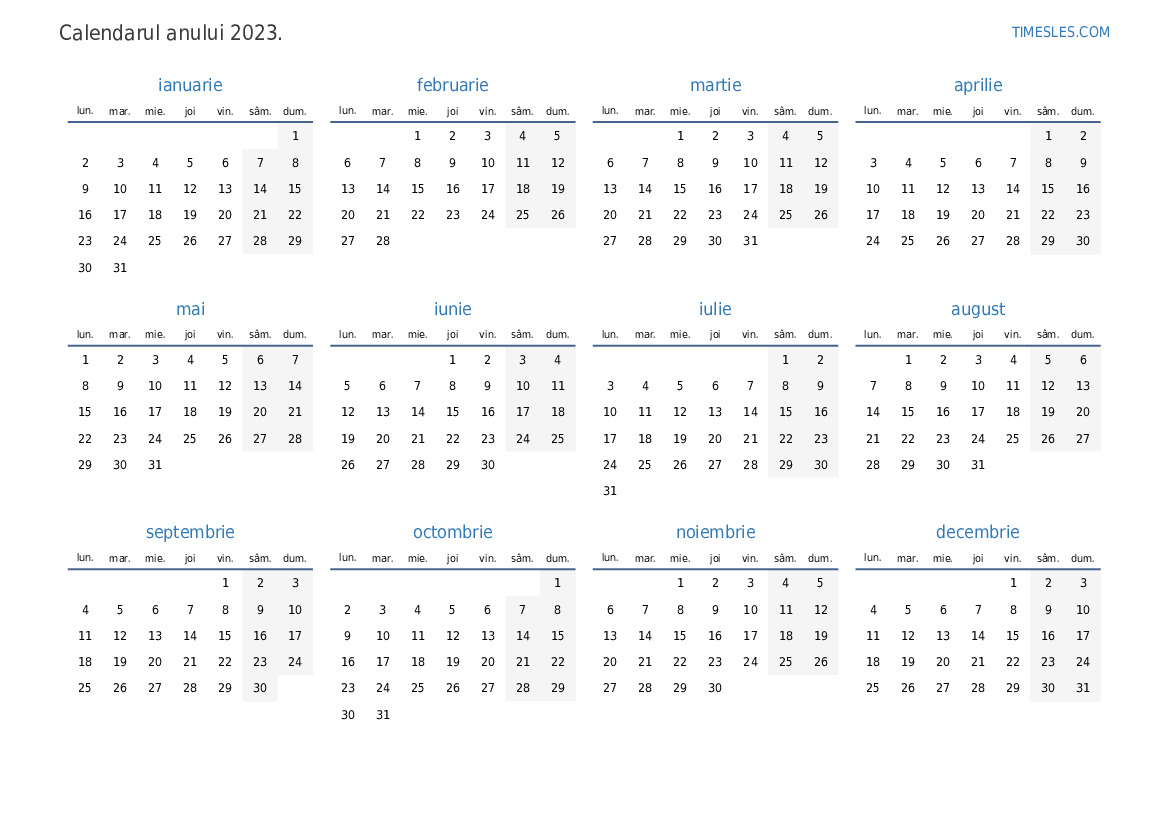 Calendar Pentru Anul 2023 Cu Sărbători In Romania Imprimați și Descărcați Calendarul