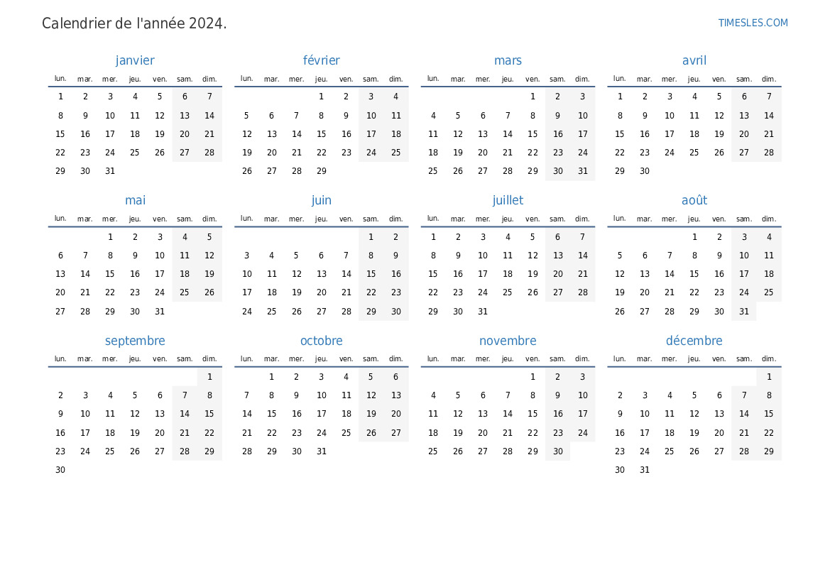 Calendrier 2024 avec jours fériés en Nouvelle Calédonie | Imprimer et