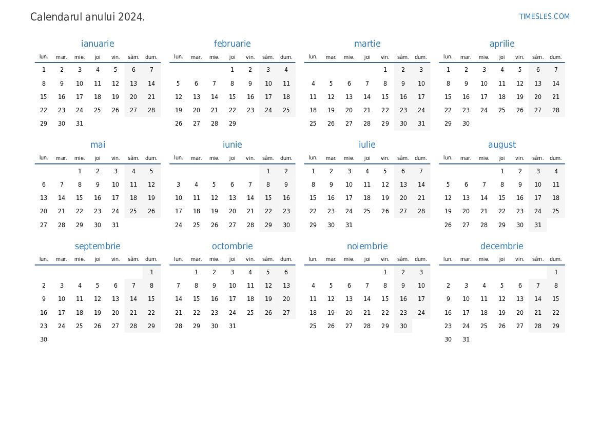 Calendar pentru anul 2024 cu sărbători în Mauritius Imprimați și