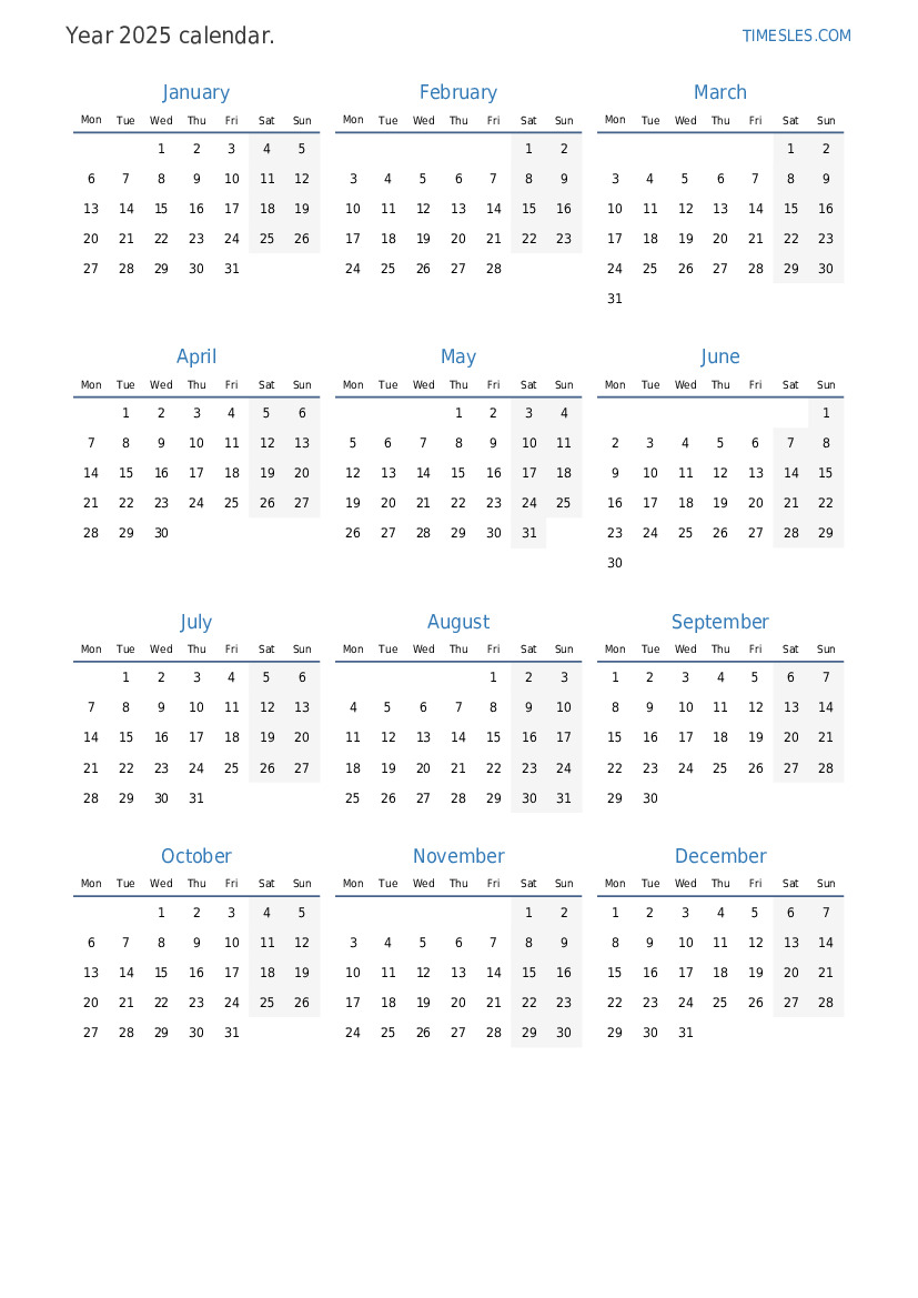 Calendar for 2025 with holidays in Mauritius Print and download calendar