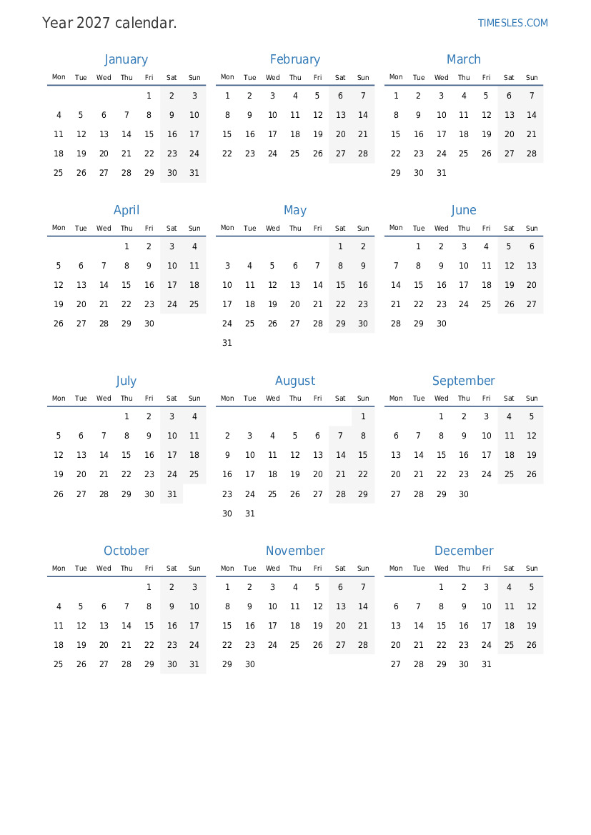 Calendar for 2027 with holidays in Taiwan | Print and download calendar