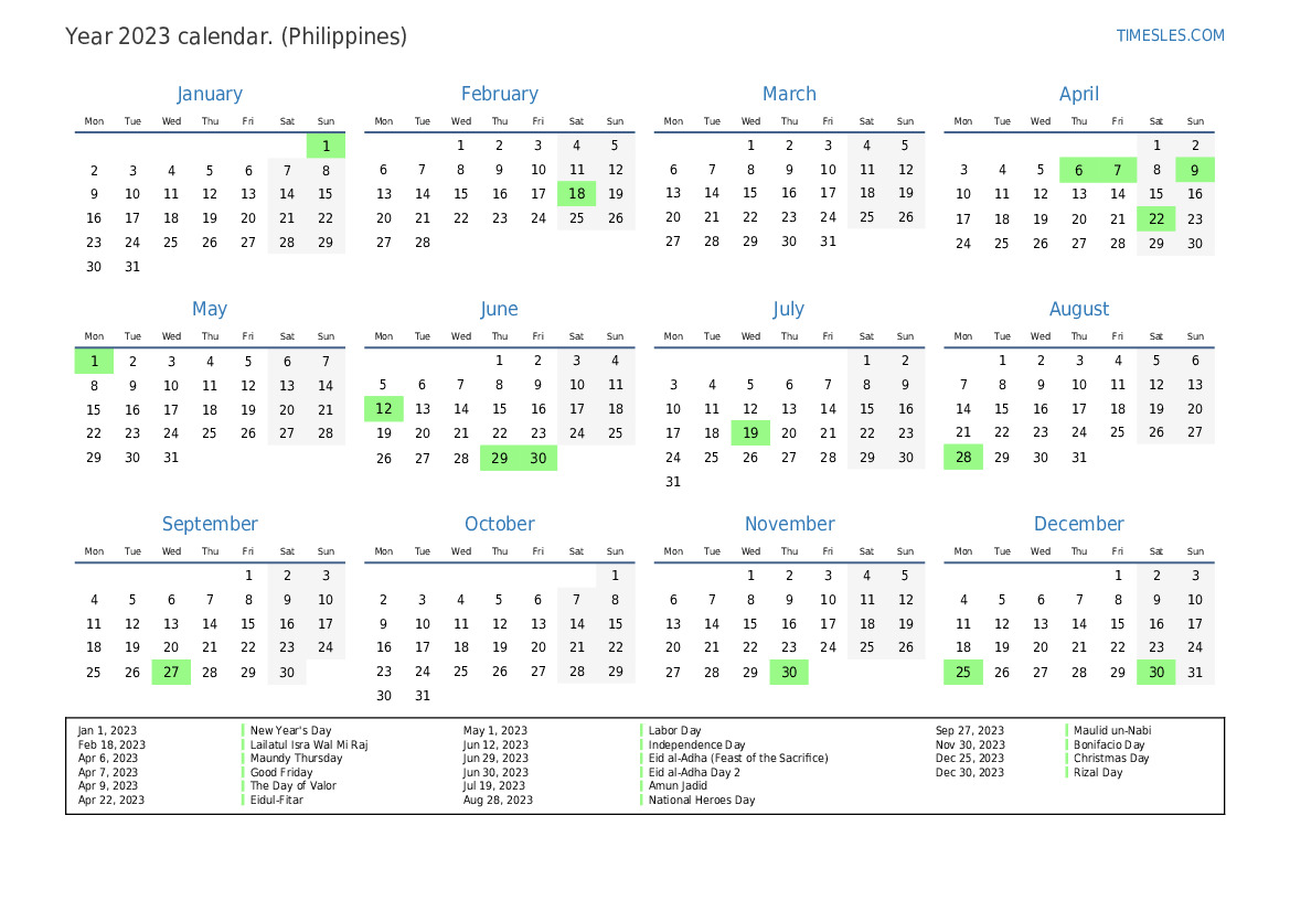 2023 Philippines Calendar With Holidays 2023 Philippi - vrogue.co