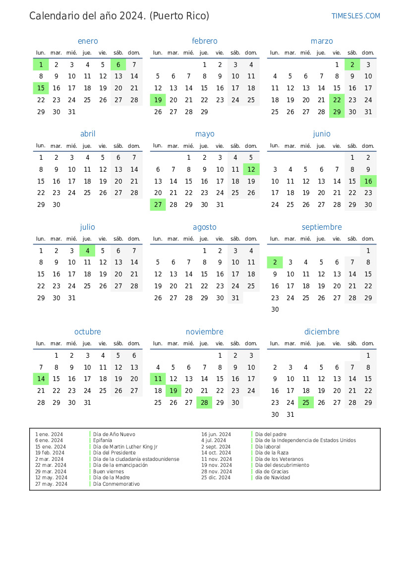 Calendar Yearly 2024 P Es Puerto Rico 167 