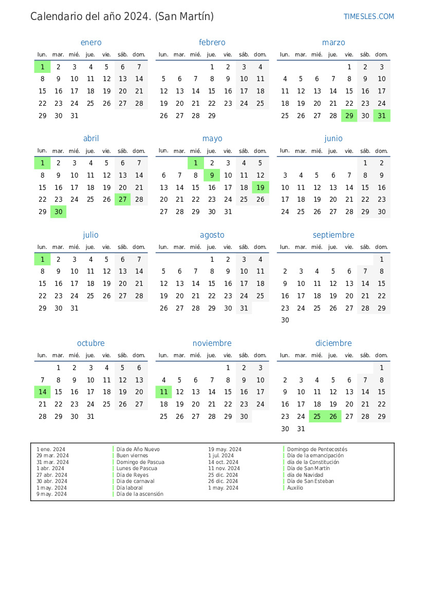 Calendario 2024 con días festivos en Sint Maarten Imprimir y