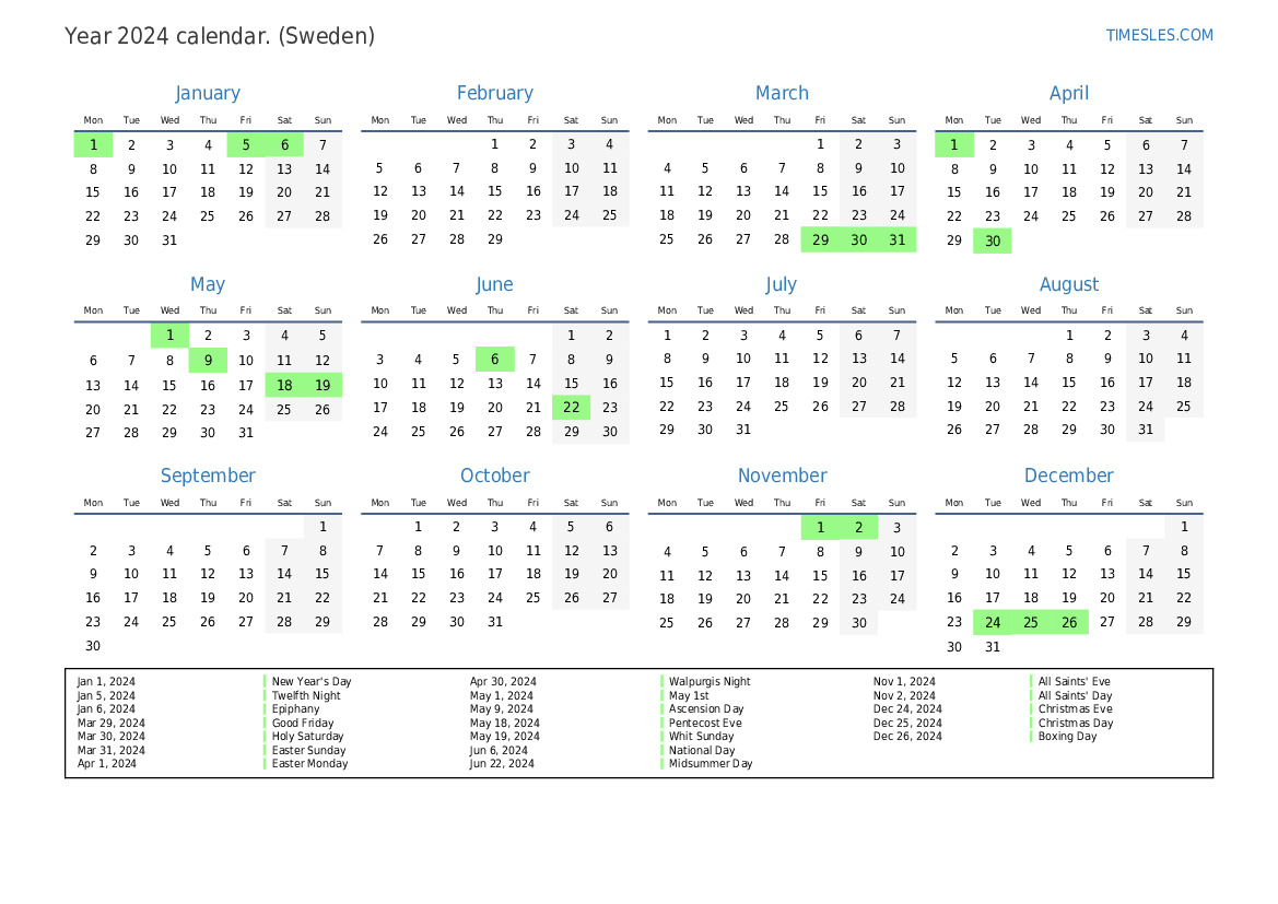 Sweden 2024 Calendar Calendar 2024