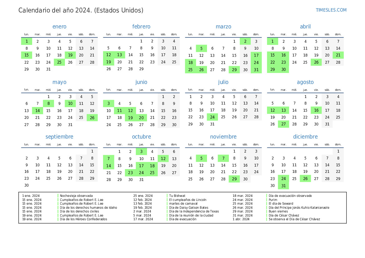 Calendar Yearly 2024 L Es United States 221 