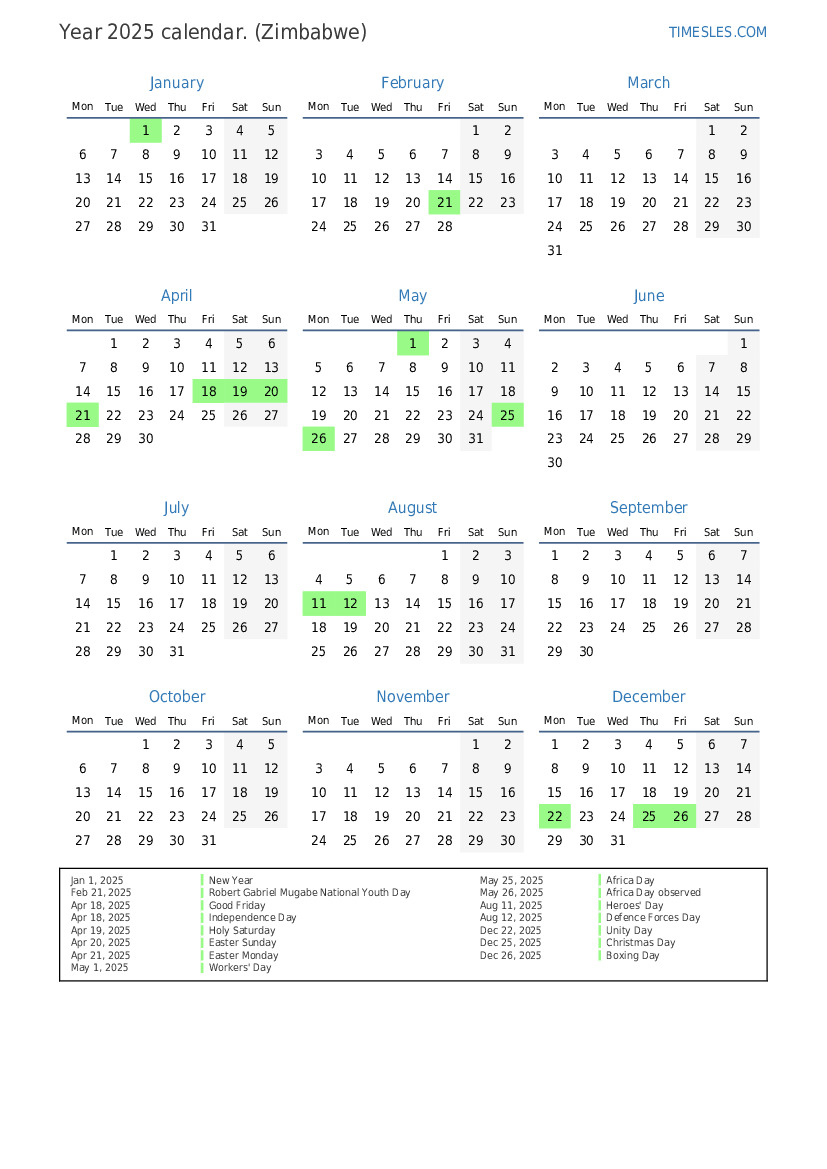 Zimbabwe School Calendar 2025 - Dodie Lyndel